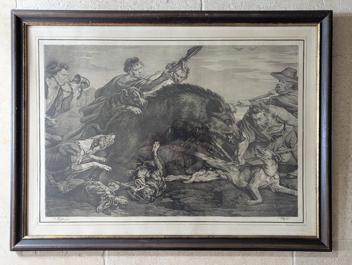 Chasse au sanglier 1818. Lithographie Frans Snyders Ferdinand Von Piloty-photo-2