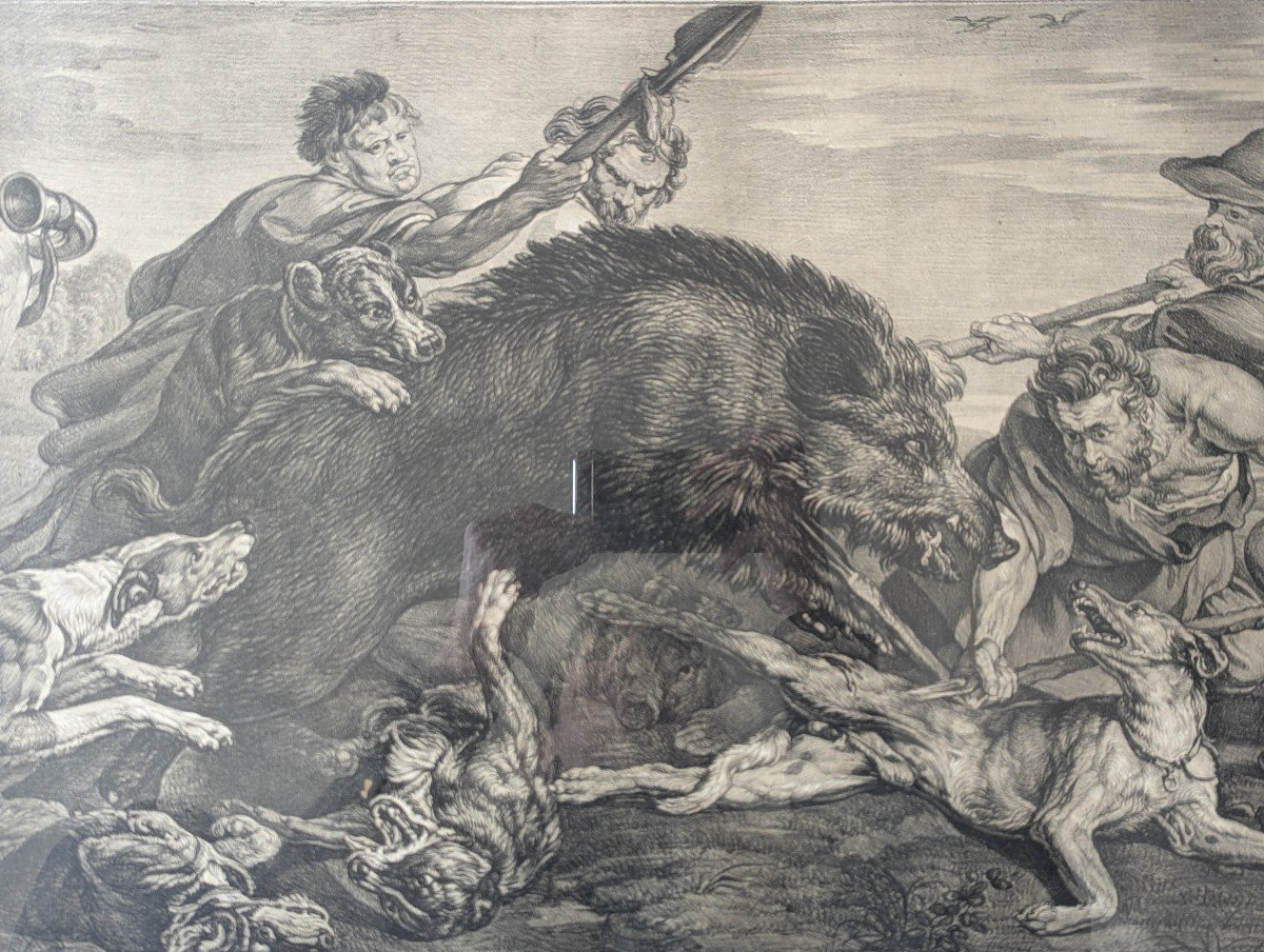 Chasse au sanglier 1818. Lithographie Frans Snyders Ferdinand Von Piloty-photo-3