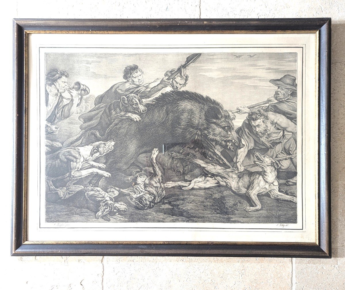 Chasse au sanglier 1818. Lithographie Frans Snyders Ferdinand Von Piloty