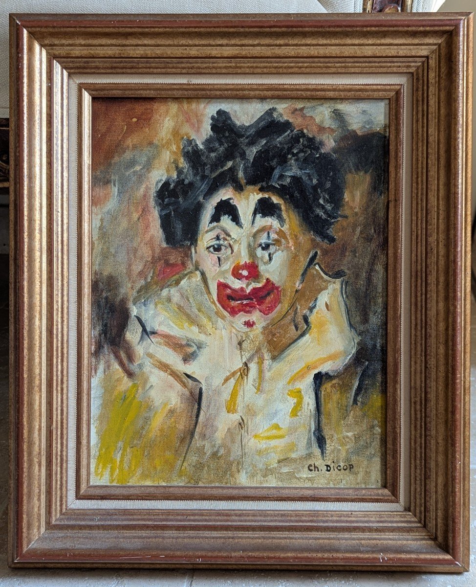 Oil On Canvas Framed Clown Portrait -photo-4