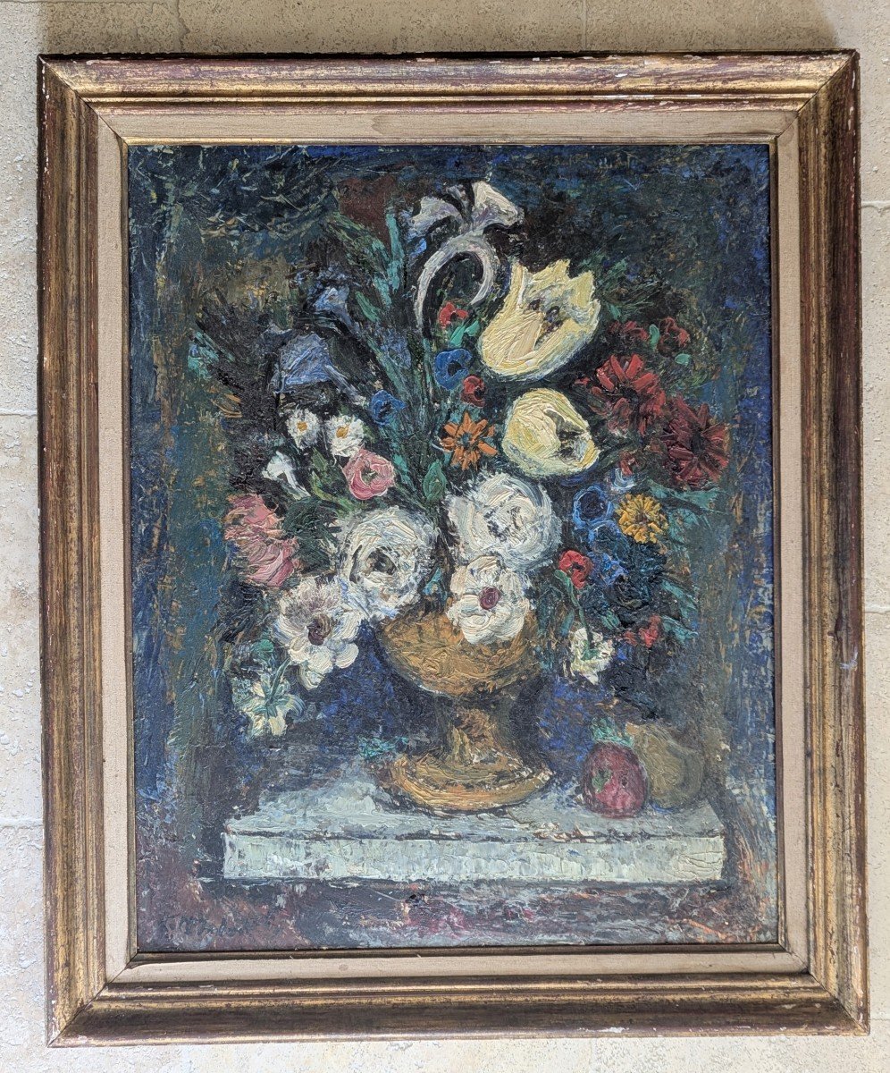 Still Life With Bouquet, Framed. Jean-claude Imbert (1919-1993) -photo-2