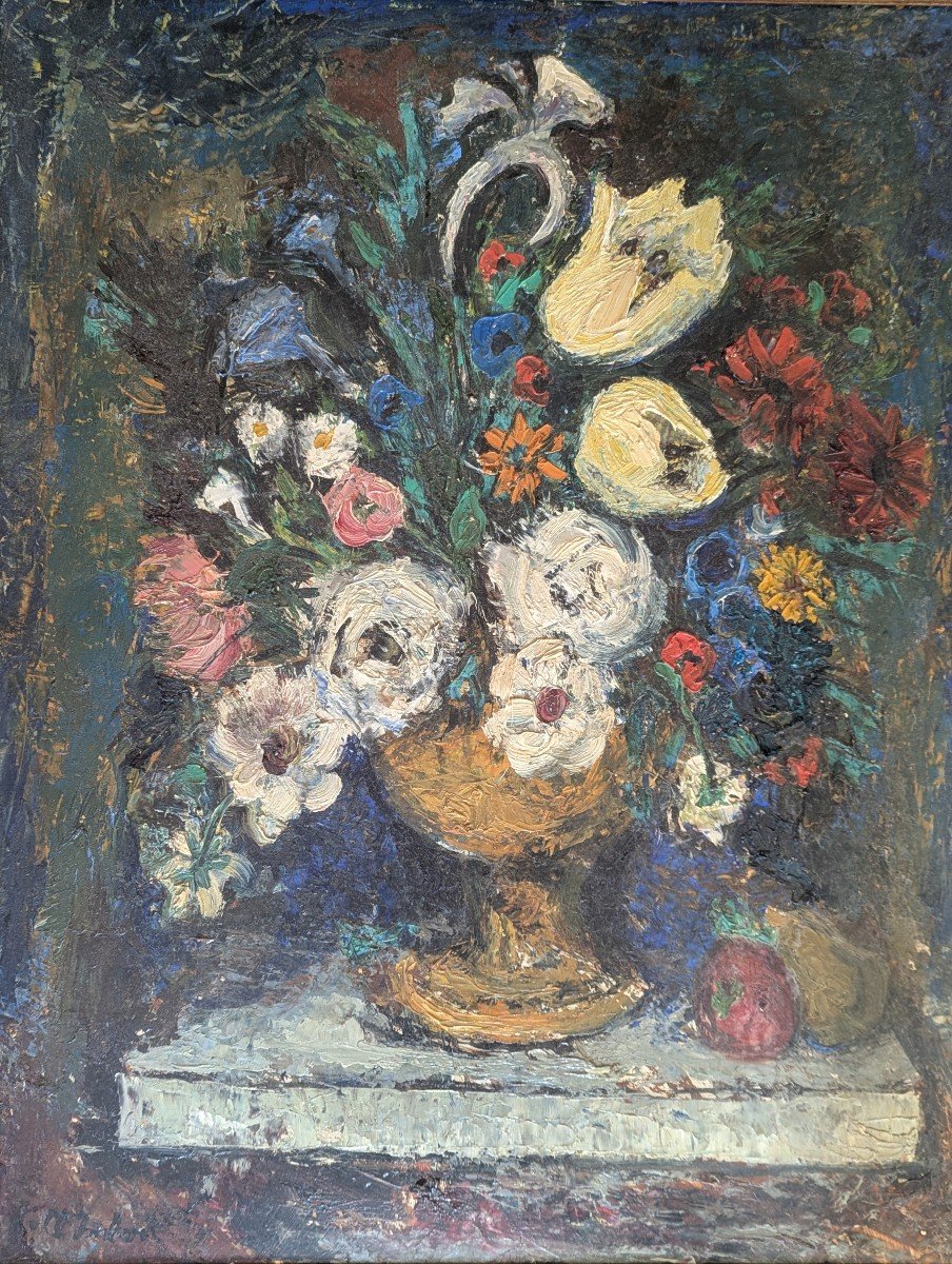 Still Life With Bouquet, Framed. Jean-claude Imbert (1919-1993) -photo-3