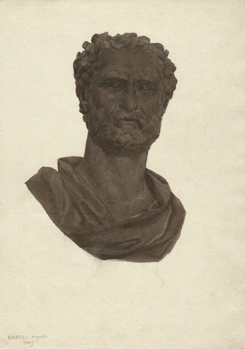 Jules Eugène Lenepveu (1819-1898) Bust Of Democritus, Watercolor, 1849