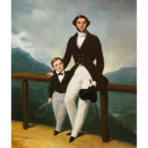 Pierre-joseph Dedreux-dorcy (1789-1874) - Portrait Of A Father And His Son In Baden, 1839