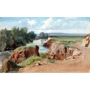 Jean Achille BENOUVILLE (1815-1891) - Rivière dans la campagne de Rome, vers 1855-1865