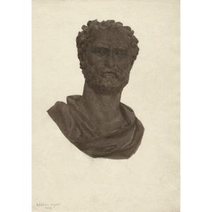 Jules Eugène Lenepveu (1819-1898) Bust Of Democritus, Watercolor, 1849