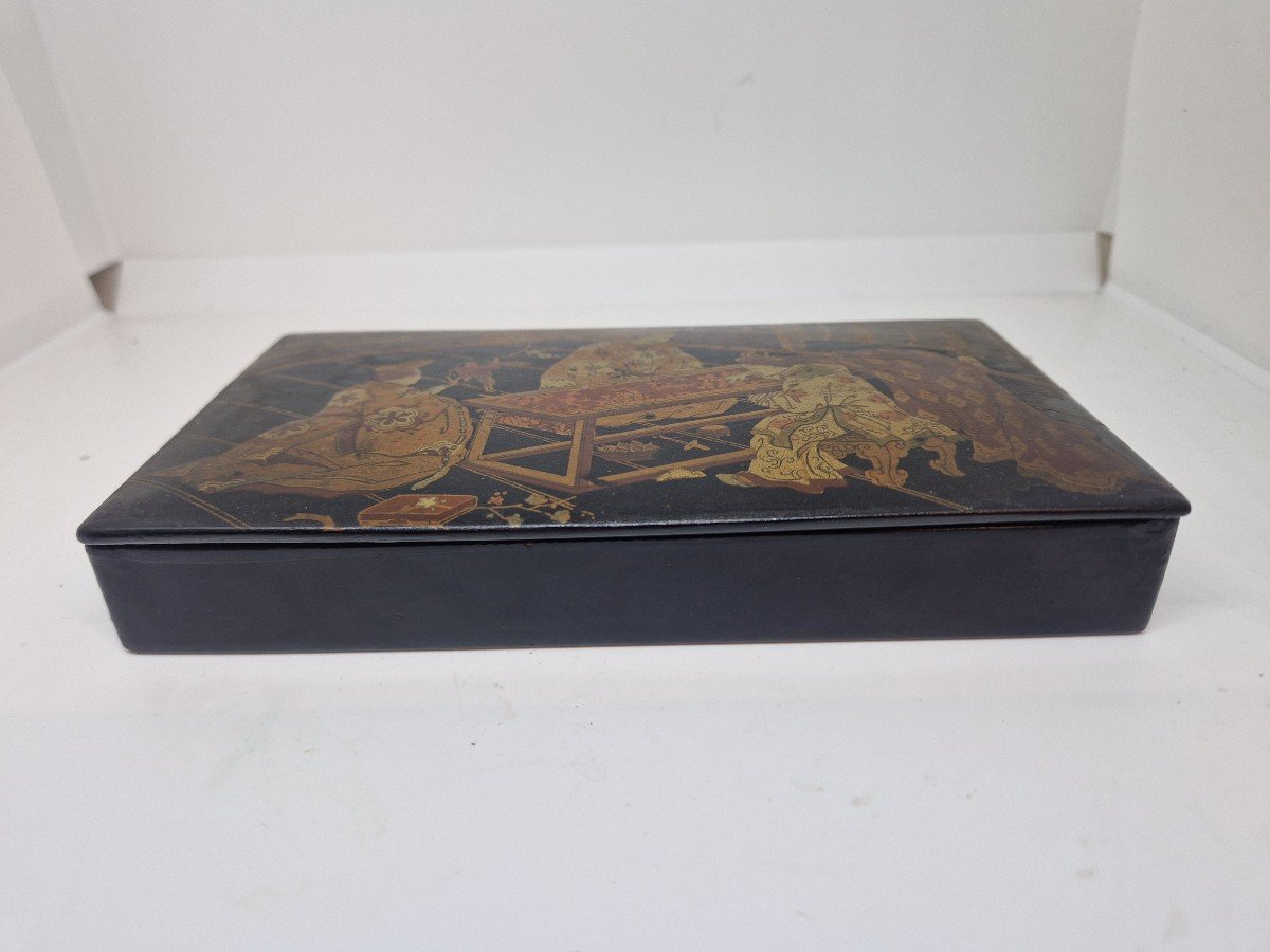 Boîte à Crayons-coffret Ancienne-napoléon III En Papier Mâché Décoration Japonaise-photo-1