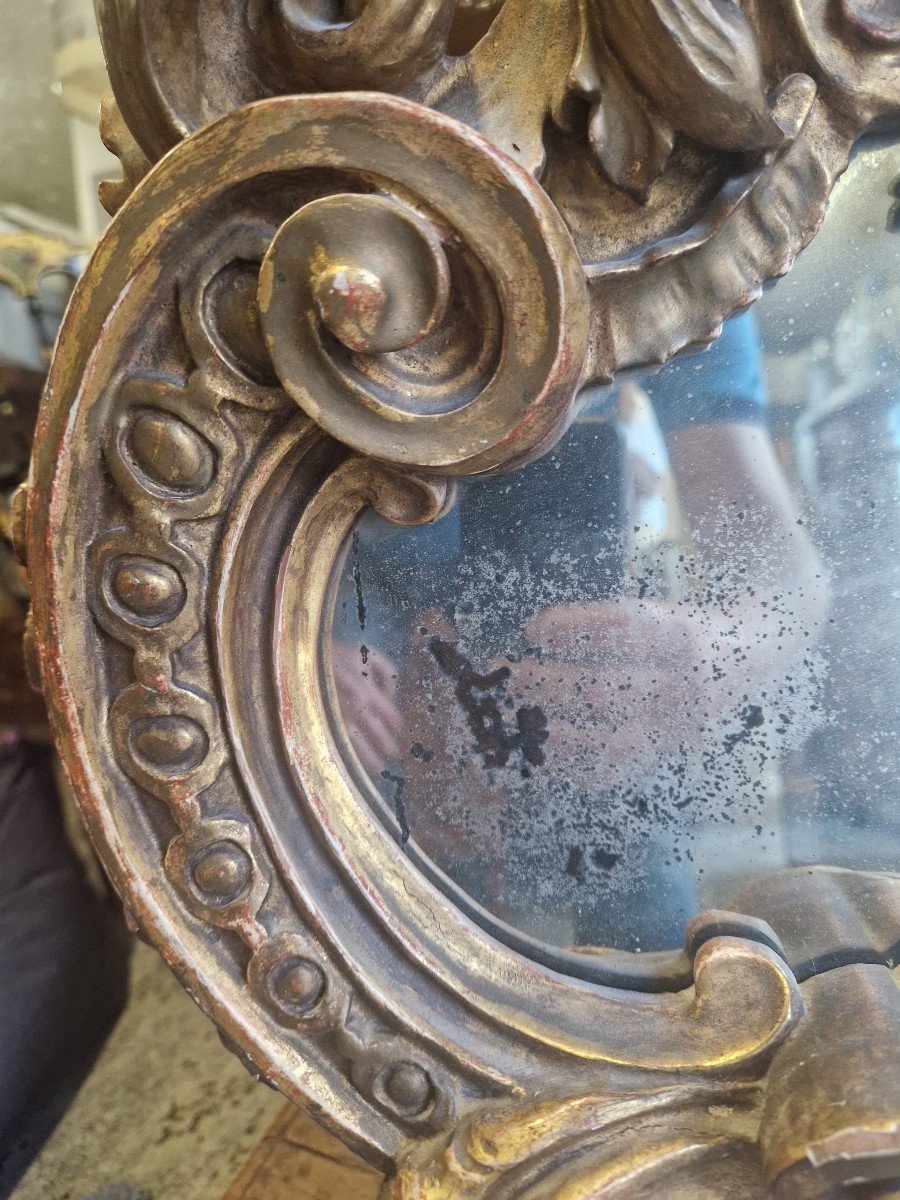 Small 18th Century Italian Gilded Wooden Mirror Gilded Wood And Finely Carved With Rocaille-photo-7