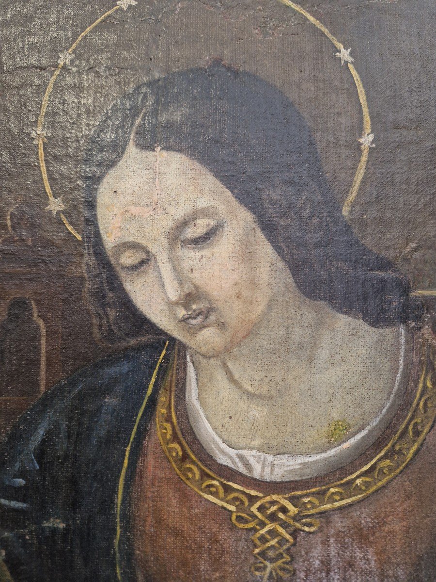 Peinture à l'Huile Sur Toile Vierge à l'Enfant De La Fin Du XVIIIe Siècle-photo-2