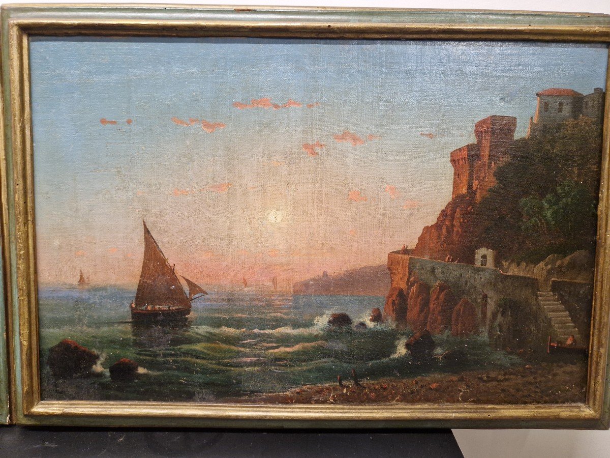 Beautiful Pair Of 19th Century Neapolitan Paintings, Posillipo School -photo-3