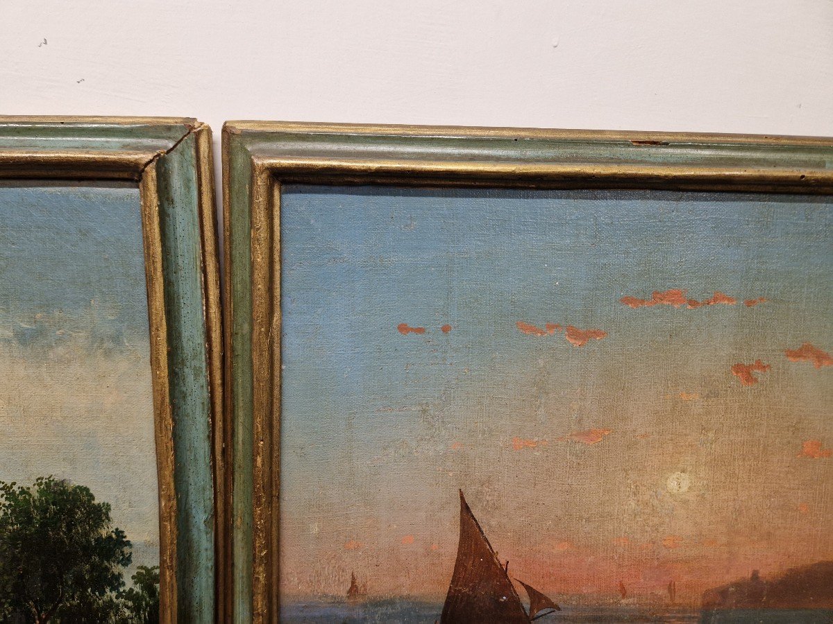 Beautiful Pair Of 19th Century Neapolitan Paintings, Posillipo School -photo-1