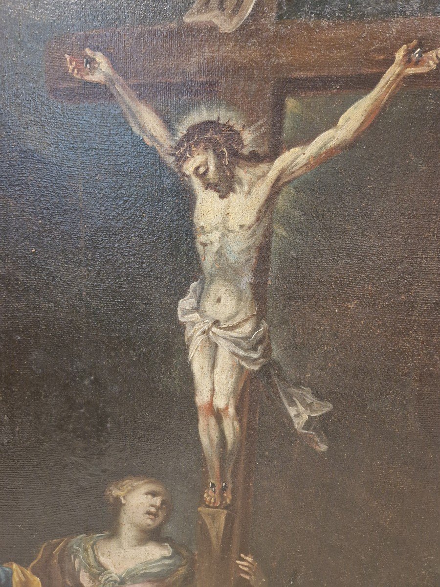 Oil Painting On Canvas Crucifixion. To Be Restored. Flemish Creed From The 17th Century -photo-2