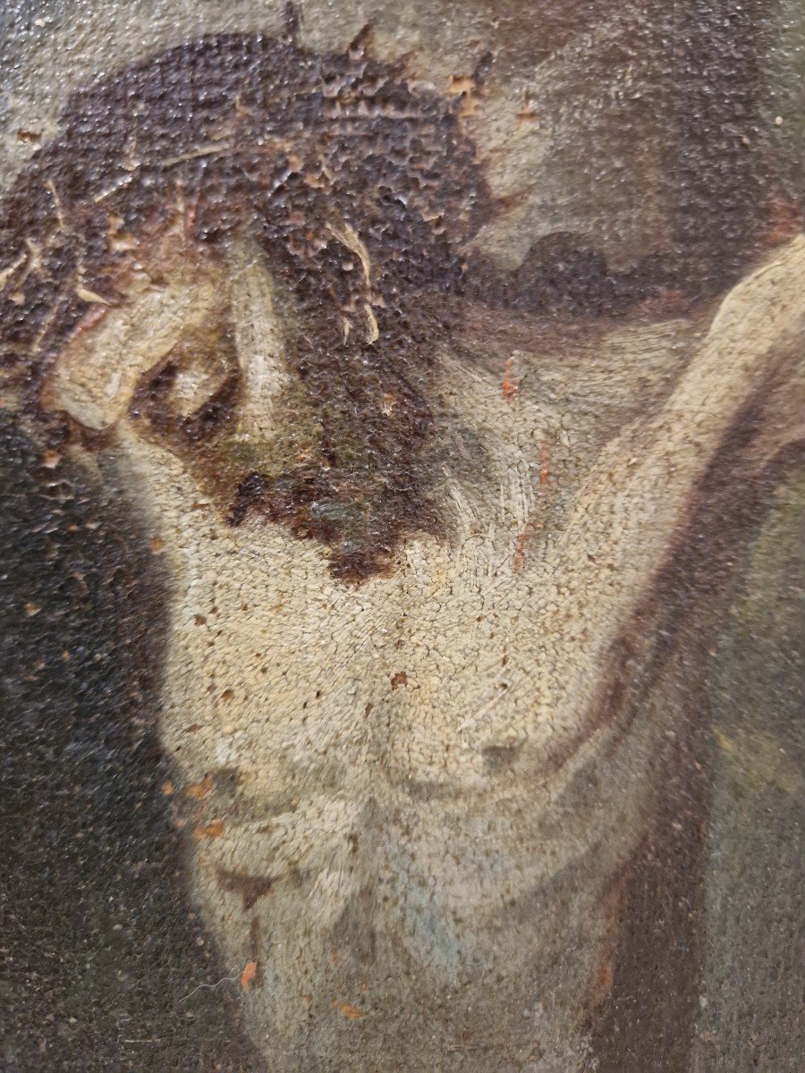 Oil Painting On Canvas Crucifixion. To Be Restored. Flemish Creed From The 17th Century -photo-2