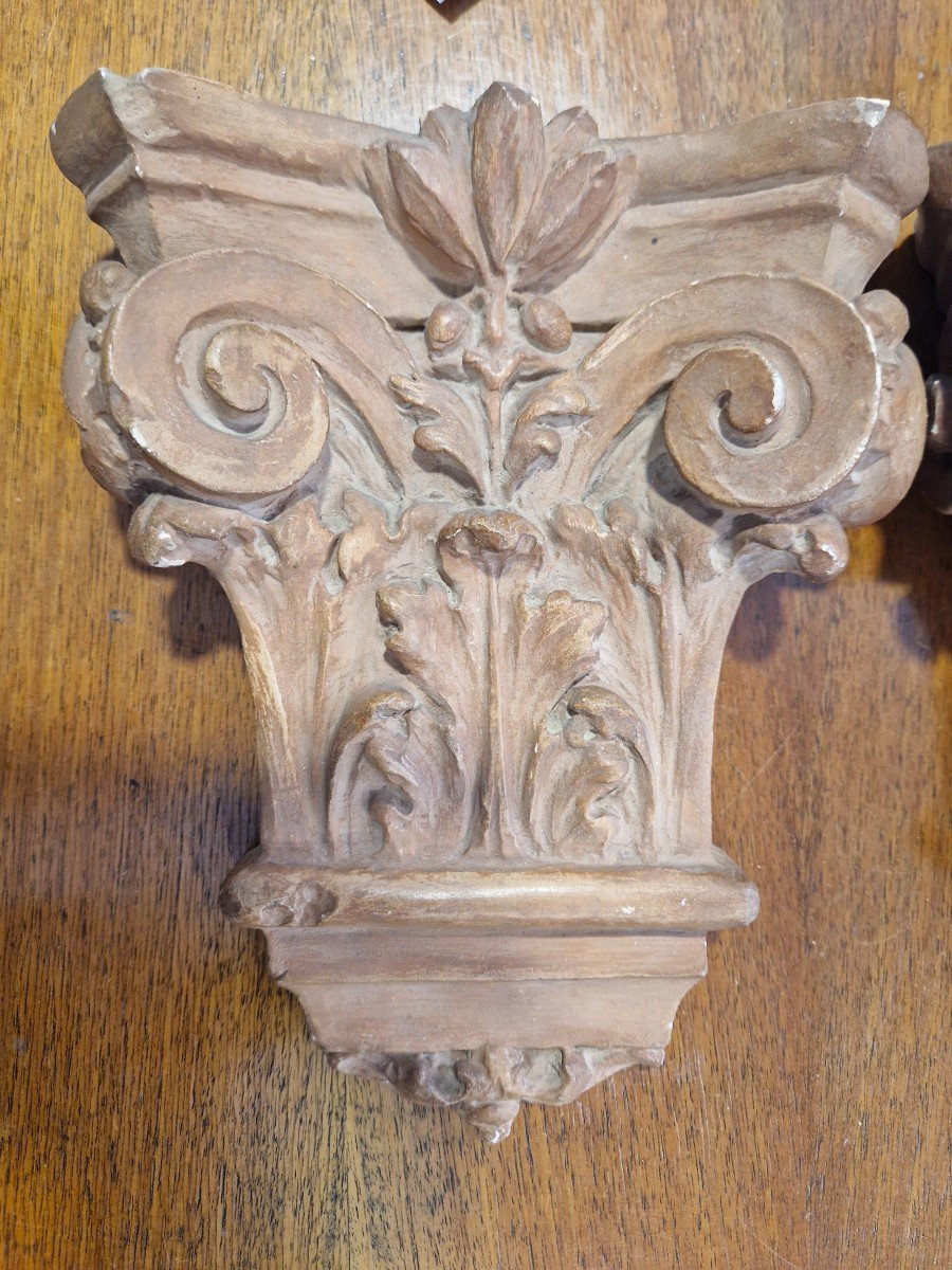 Pair Of Early 20th Century Terracotta Patinated Plaster Decorations-photo-2