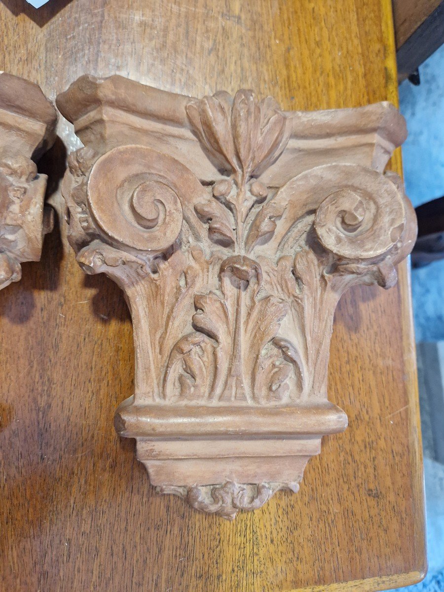 Pair Of Early 20th Century Terracotta Patinated Plaster Decorations-photo-3