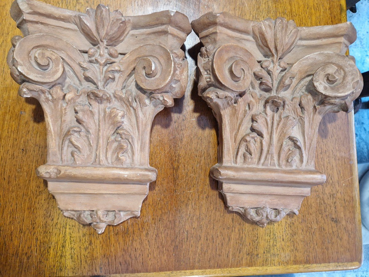 Pair Of Early 20th Century Terracotta Patinated Plaster Decorations