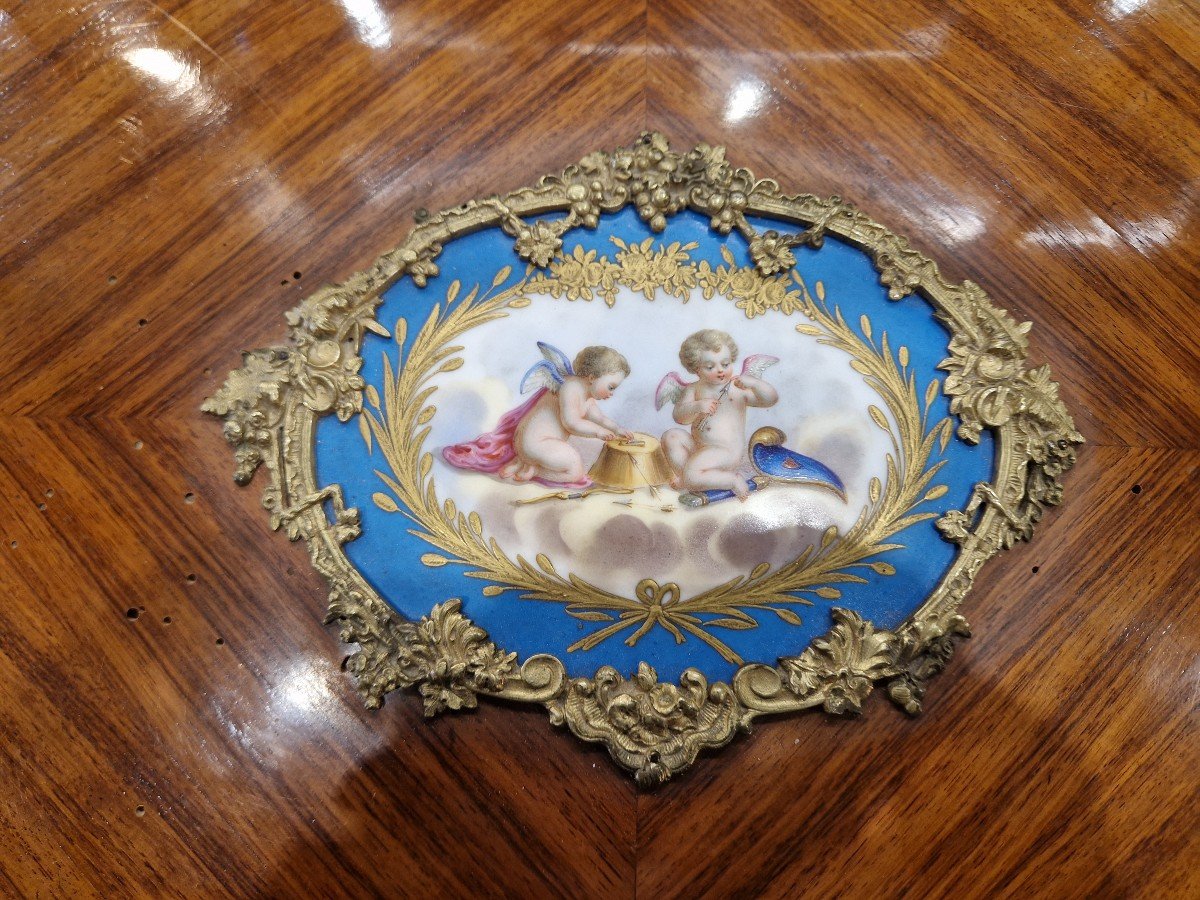 Coffret Avec Marqueterie De Palissandre Et Plaques De Porcelaine époque Napoléon III-photo-3