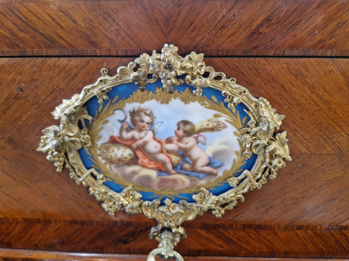 Coffret Avec Marqueterie De Palissandre Et Plaques De Porcelaine époque Napoléon III-photo-1