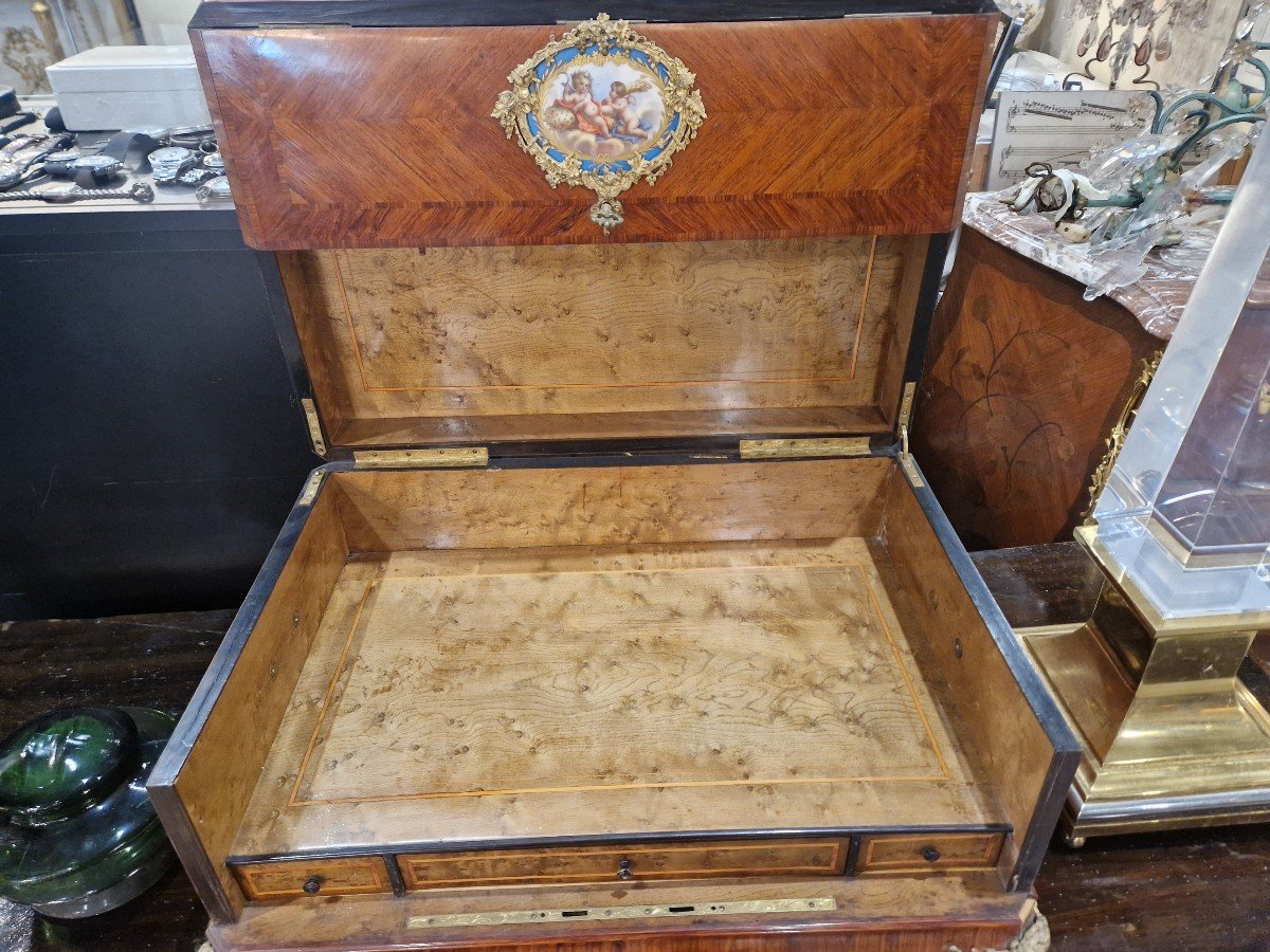 Box With Rosewood Inlays And Porcelain Plaques Napoleon III Period Napoleon III -photo-7