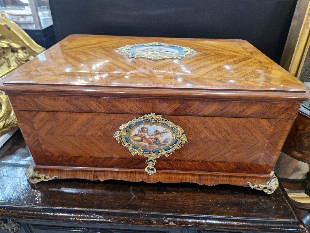 Box With Rosewood Inlays And Porcelain Plaques Napoleon III Period Napoleon III 