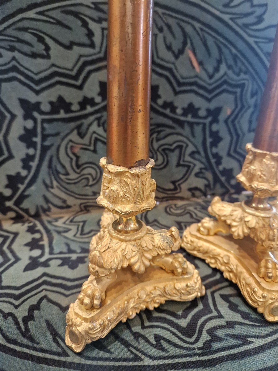 Pair Of Candlesticks In Gilded Mercury Bronze, Height 30 Cm, Charles X Period-photo-3