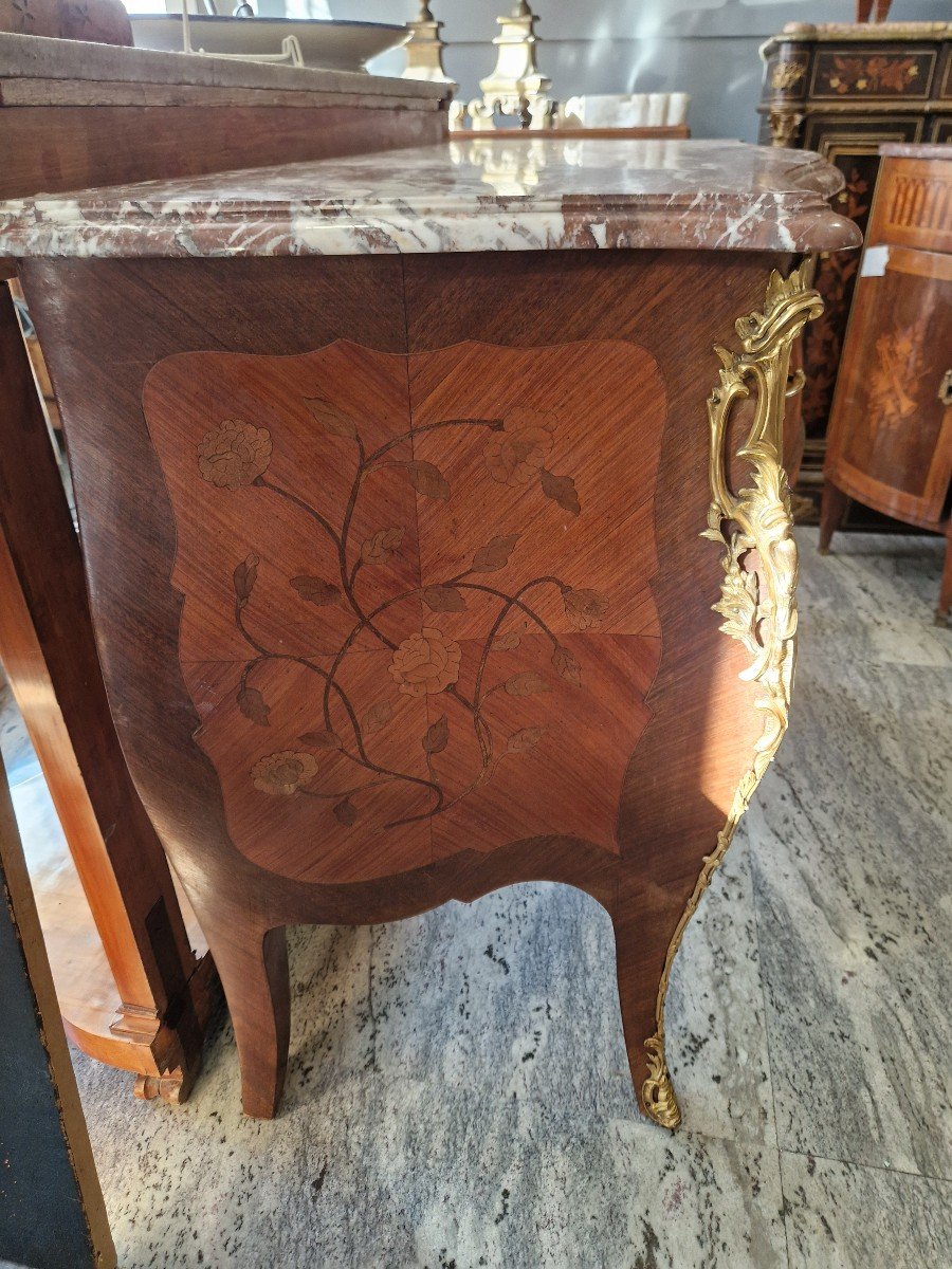 Beautiful French Napoleon III Chest Of Drawers Inlaid And With 19th Century Marble Top -photo-3