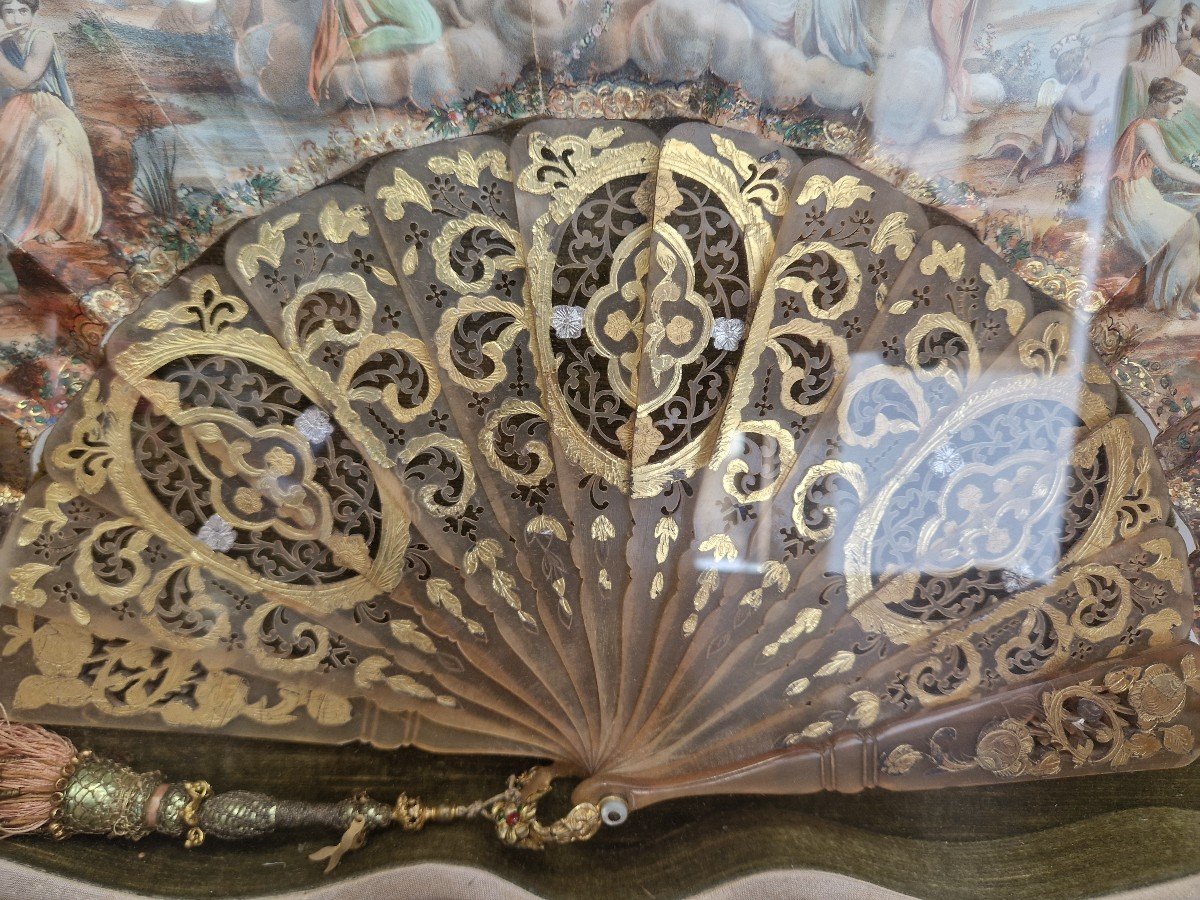 Antique Fan With Romantic Scenes From The Early Nineteenth Century-photo-2