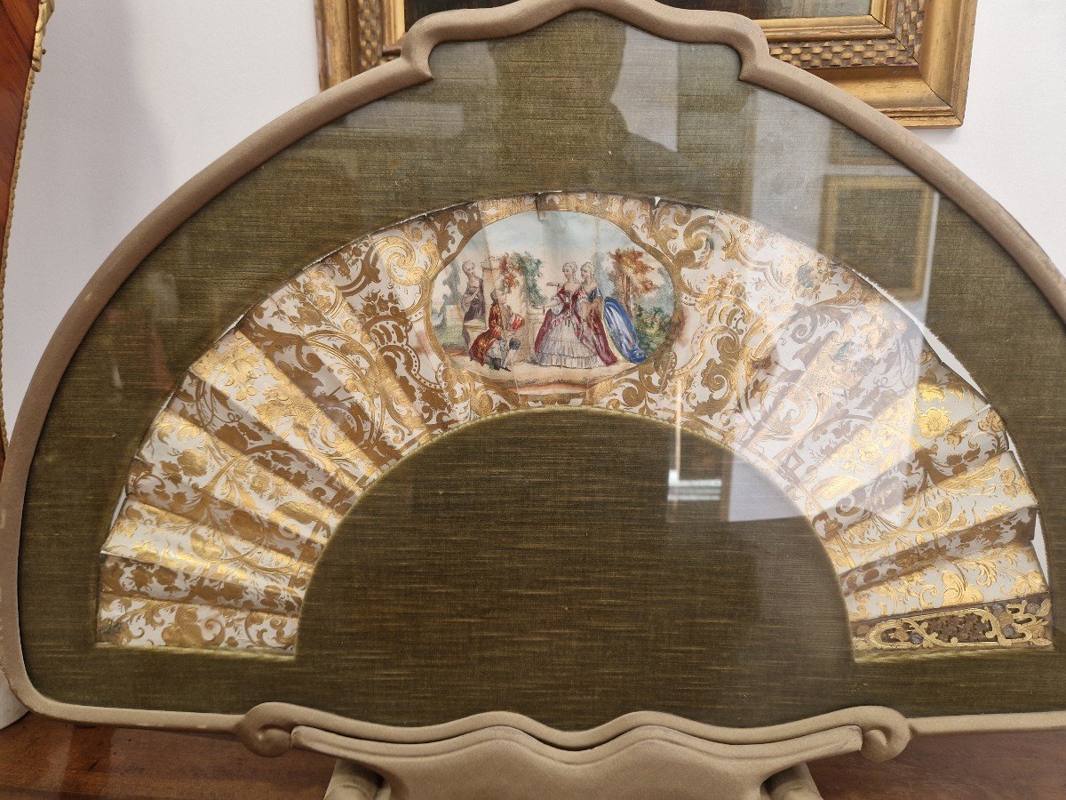 Antique Fan With Romantic Scenes From The Early Nineteenth Century-photo-3