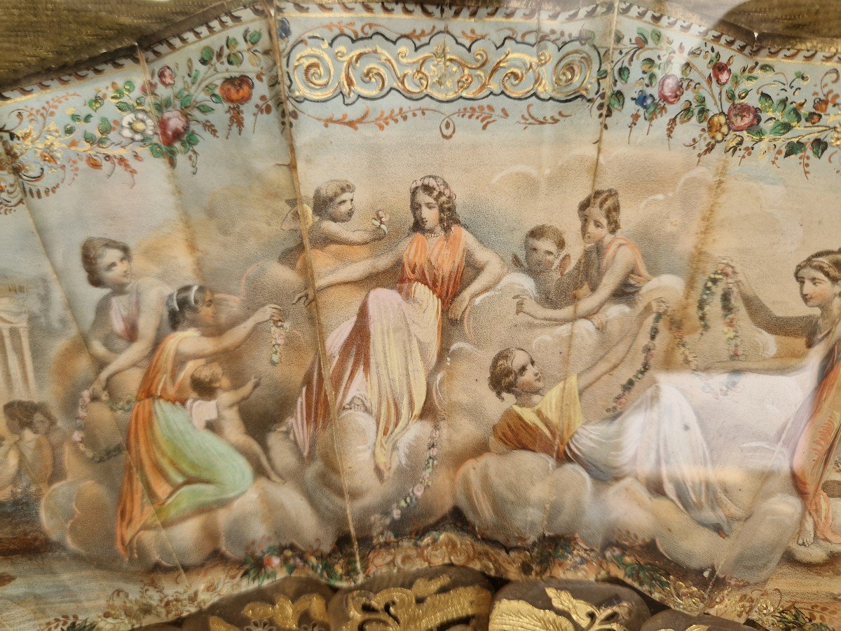 Antique Fan With Romantic Scenes From The Early Nineteenth Century-photo-2