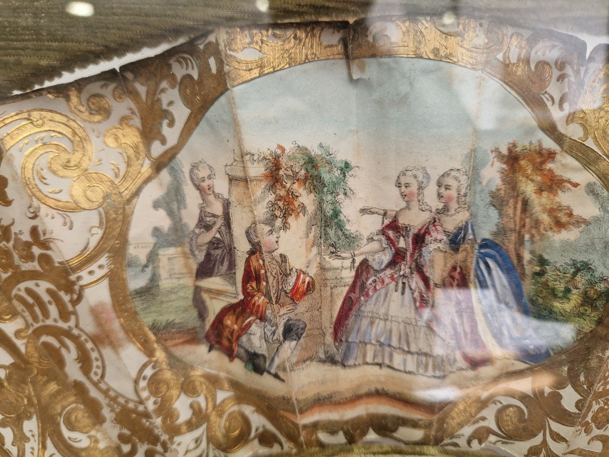 Antique Fan With Romantic Scenes From The Early Nineteenth Century-photo-6