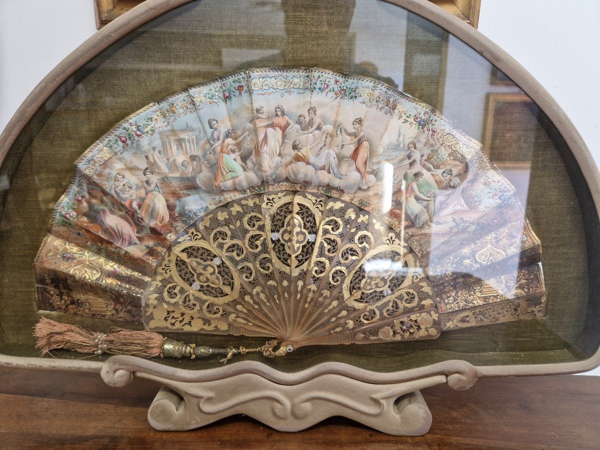 Antique Fan With Romantic Scenes From The Early Nineteenth Century