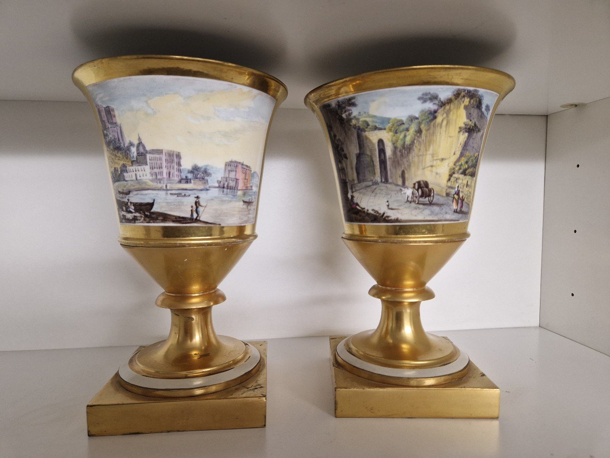 Pair Of Porcelain Vases With Two Splendid Painted Views