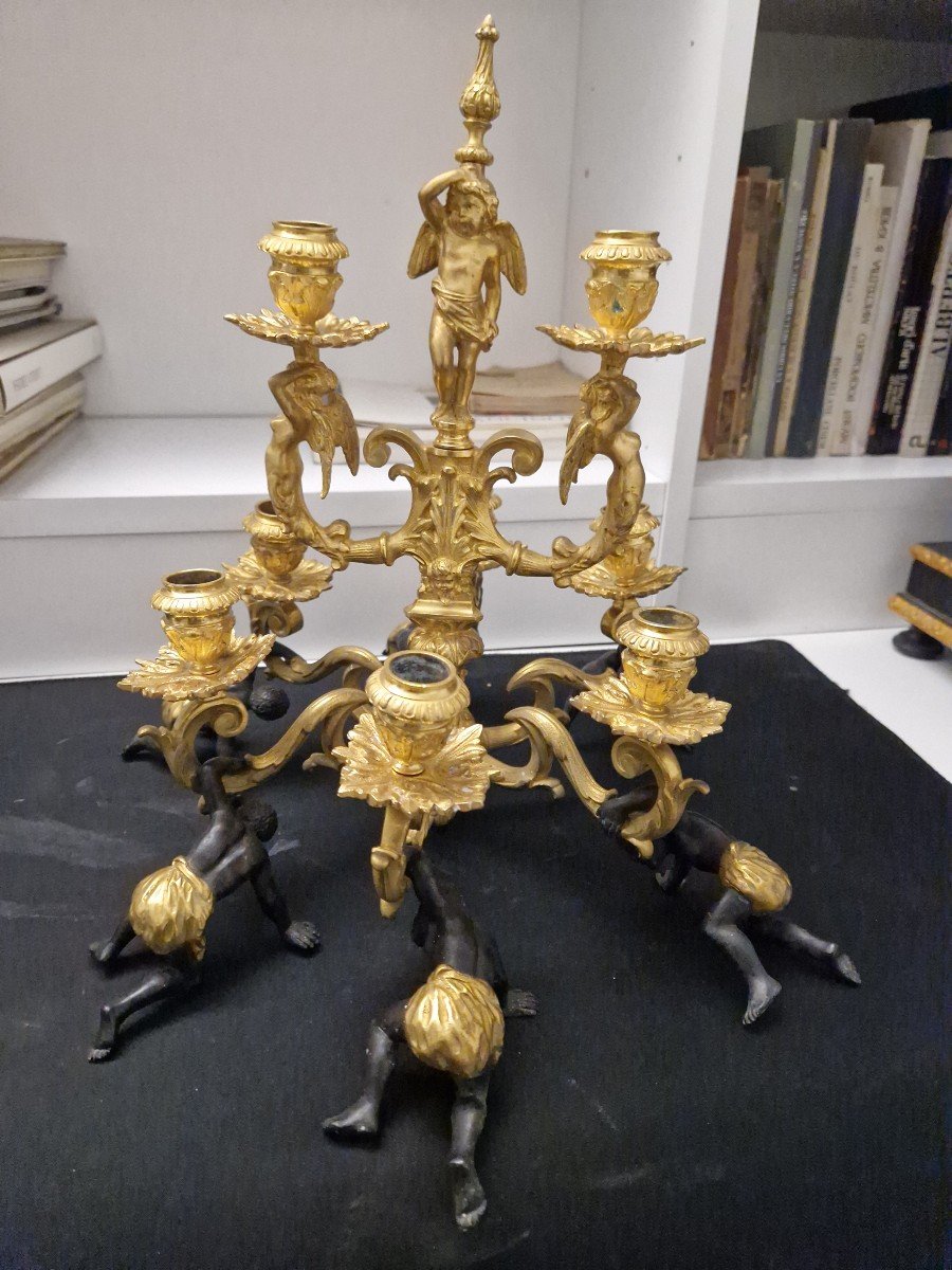 Large Centerpiece With Lights. Gilt And Burnished Bronze France Napoleon III