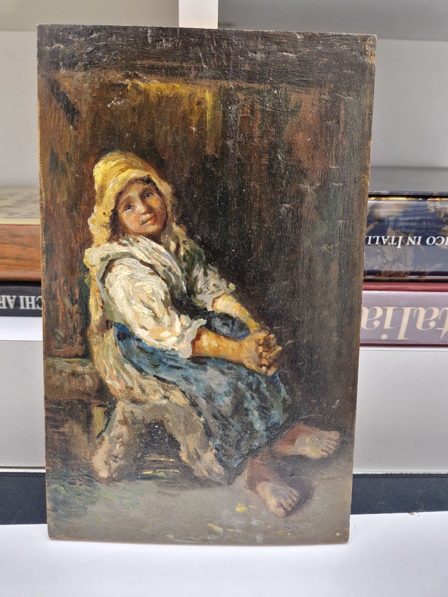 Oil On Early Twentieth Century Italian Panel Depicting A Girl -photo-2