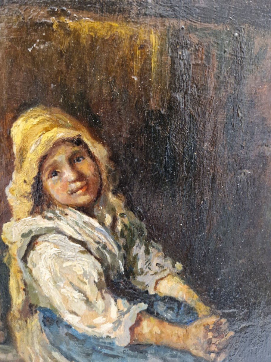 Oil On Early Twentieth Century Italian Panel Depicting A Girl -photo-3