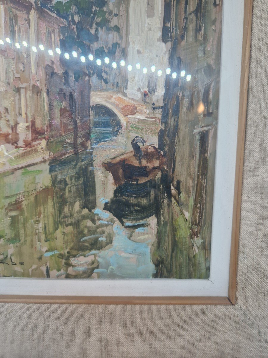 Oil On Panel Depicting Venice Signed Angelo Brombo -photo-2