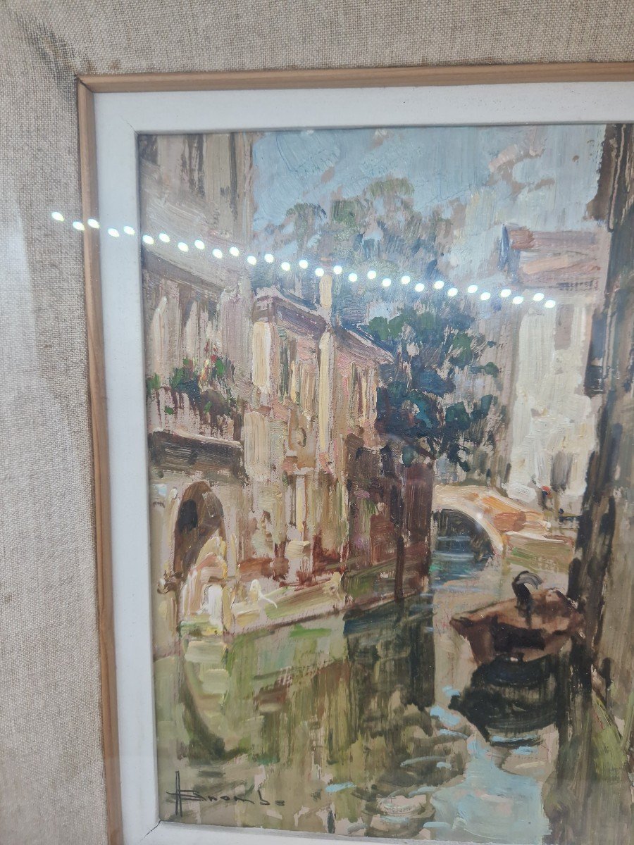 Oil On Panel Depicting Venice Signed Angelo Brombo -photo-2