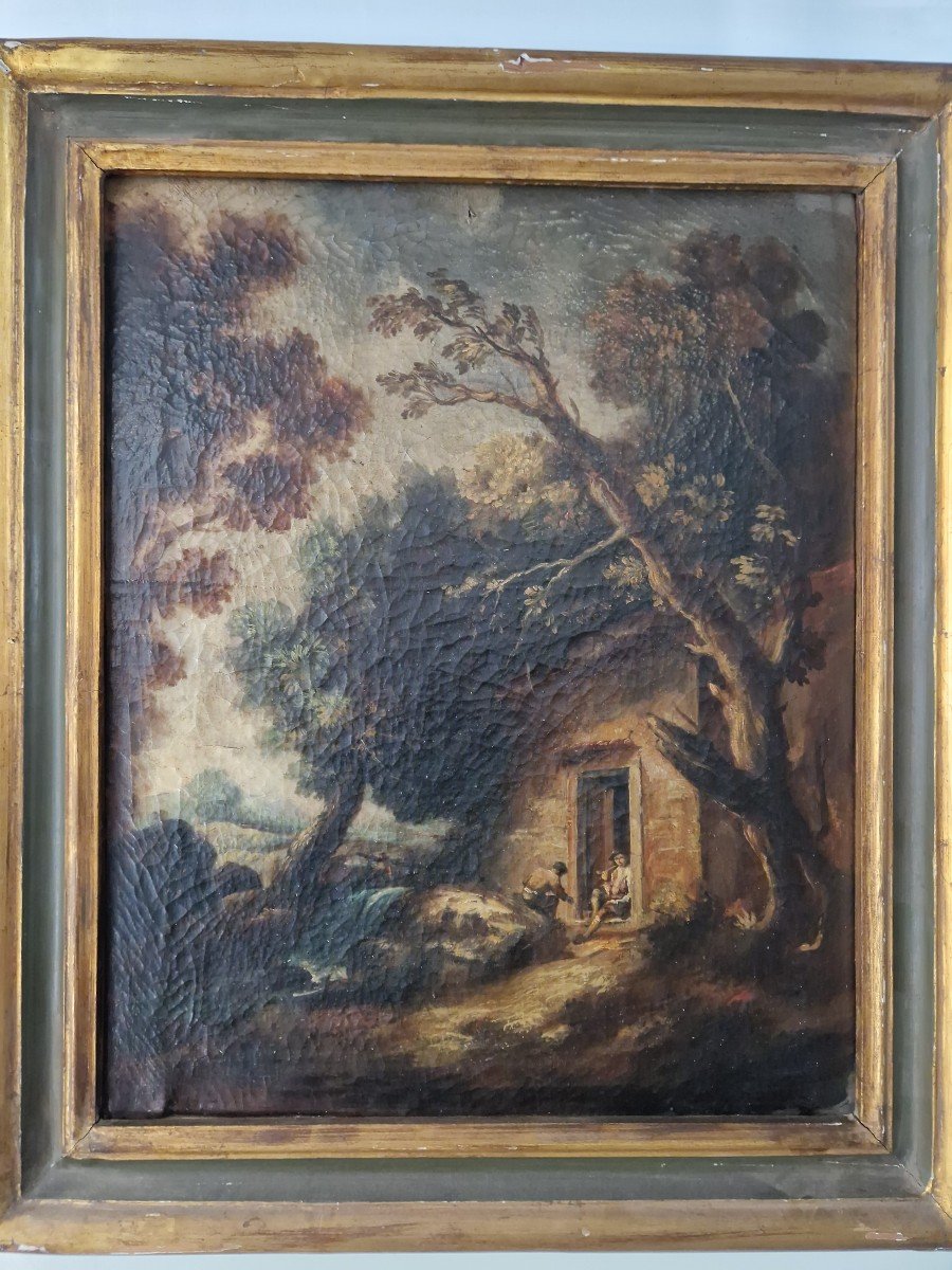 Oil On Canvas Representing A Landscape From The Second Half Of The 18th Century 