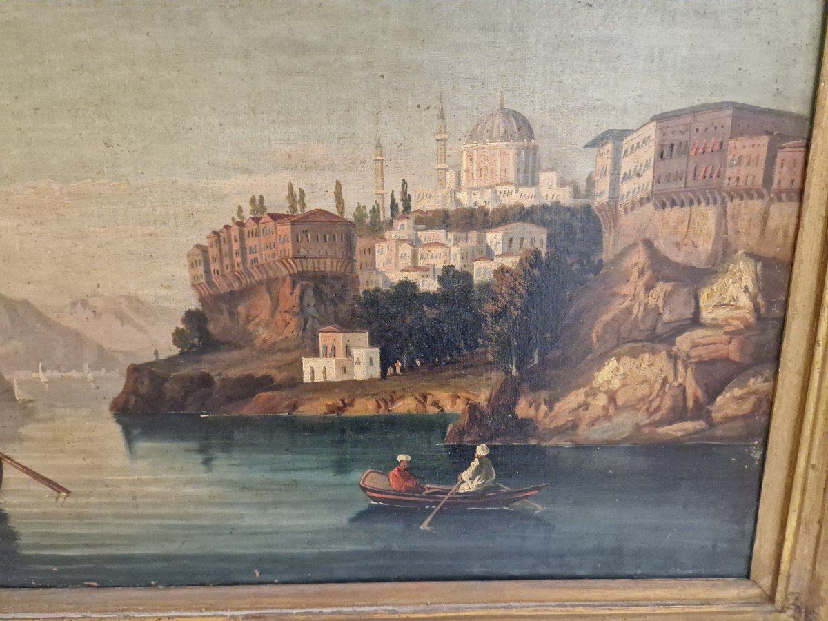 Oil Painting On Canvas Depicting A View Of The Bosphorus With Constantinople-photo-2