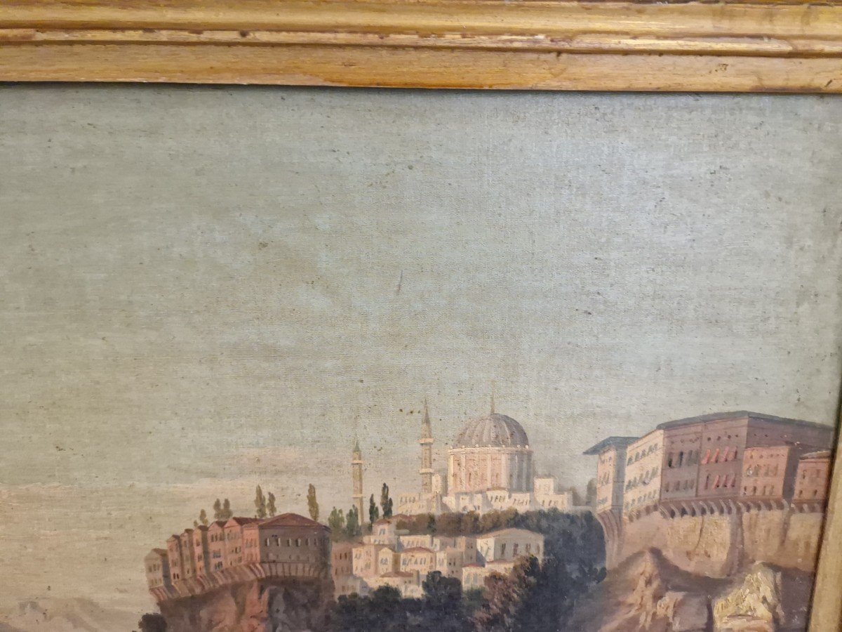 Oil Painting On Canvas Depicting A View Of The Bosphorus With Constantinople-photo-3