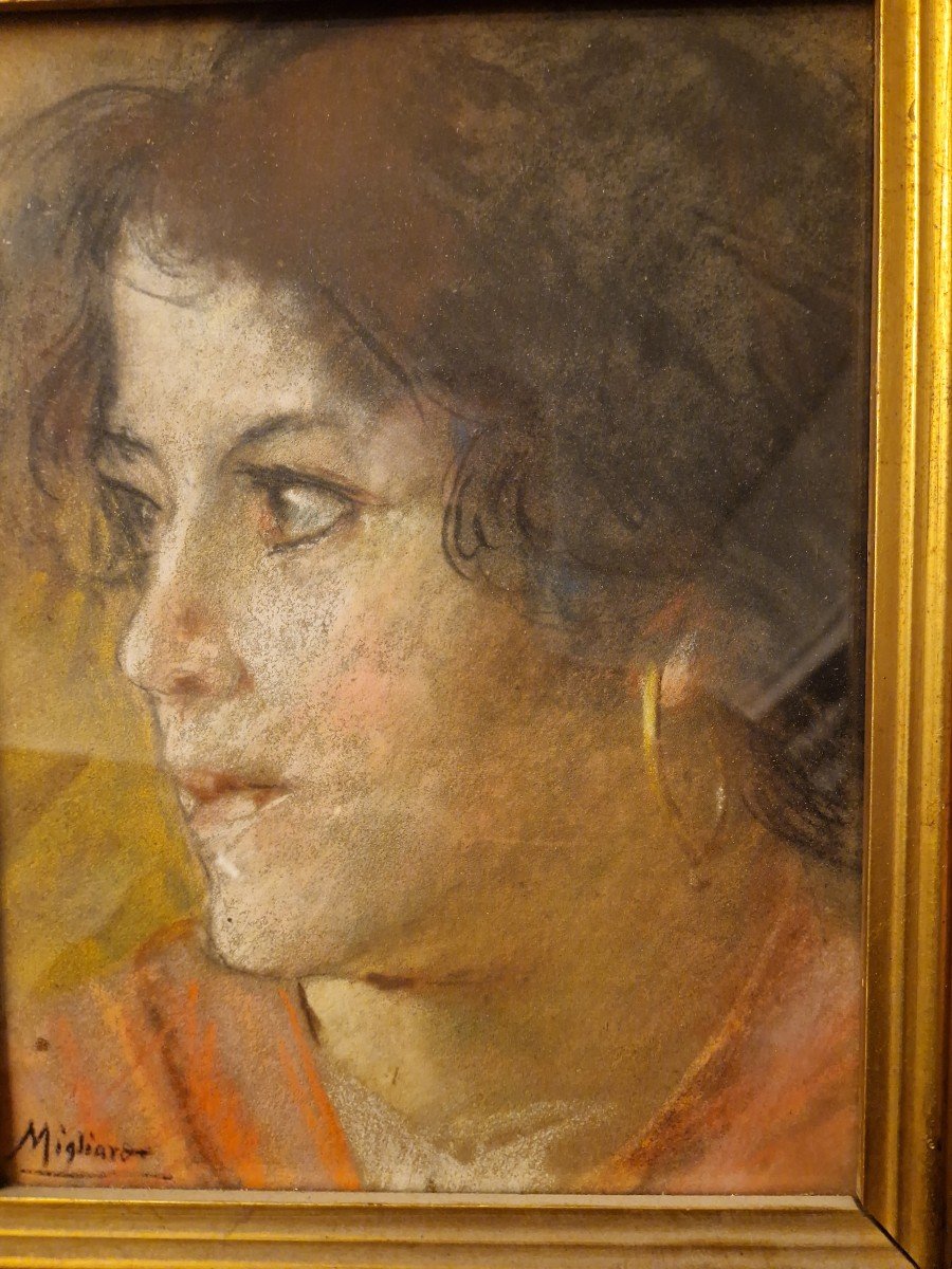 Intéressant portrait au pastel d'une femme par Vincenzo Migliaro-photo-2