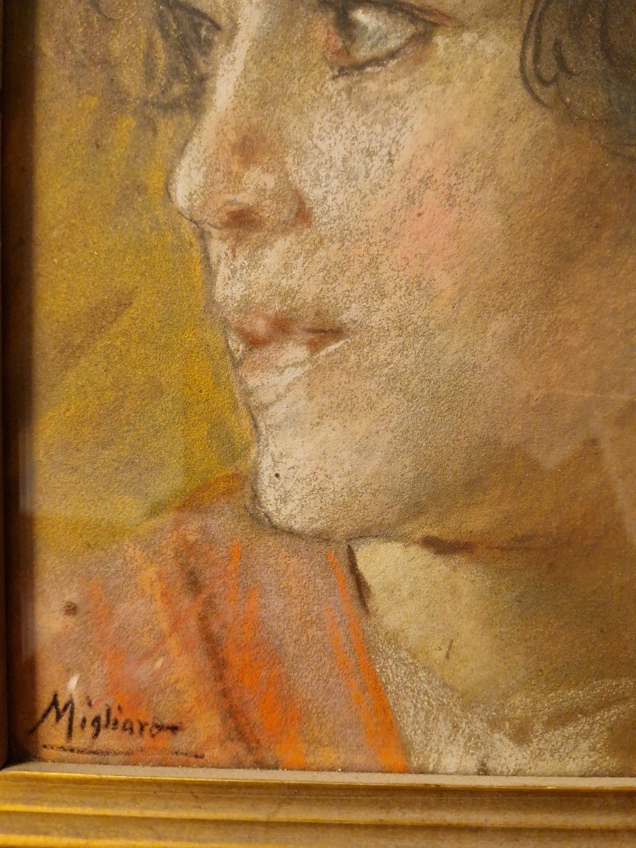 Intéressant portrait au pastel d'une femme par Vincenzo Migliaro-photo-3