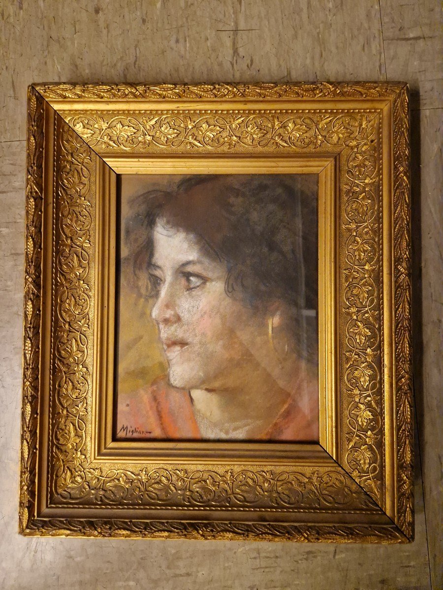 Intéressant portrait au pastel d'une femme par Vincenzo Migliaro-photo-4