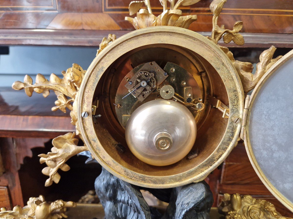 Table Clock In Gilded And Burnished Bronze By Vincenti & Cie Mid-nineteenth Century-photo-7