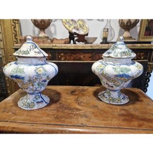 Pair Of Ancient Italian Majolica Vases Dated 1746 (18th Century)