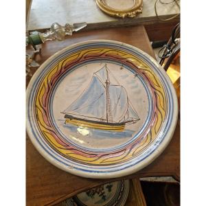  Grande Assiette En Majolique Polychrome Napolitaine Du 19ème Siècle