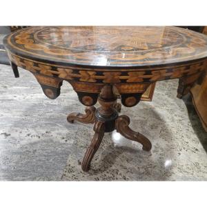 Finely Inlaid Round Table From Italy Or Germany, 19th Century