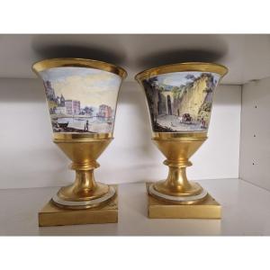 Pair Of Porcelain Vases With Two Splendid Painted Views