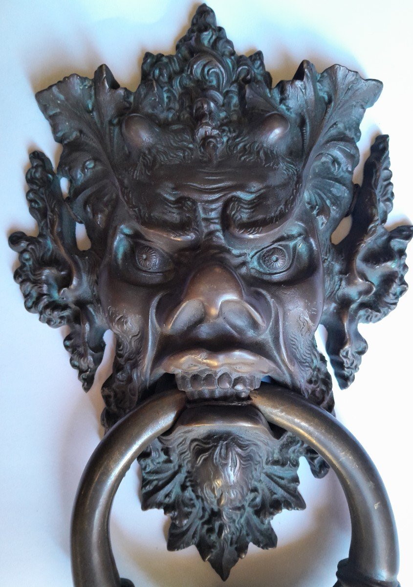 Monumental Bronze Door Knocker Decorated With The Green Man - Italy, XIXth Century - Complete-photo-2