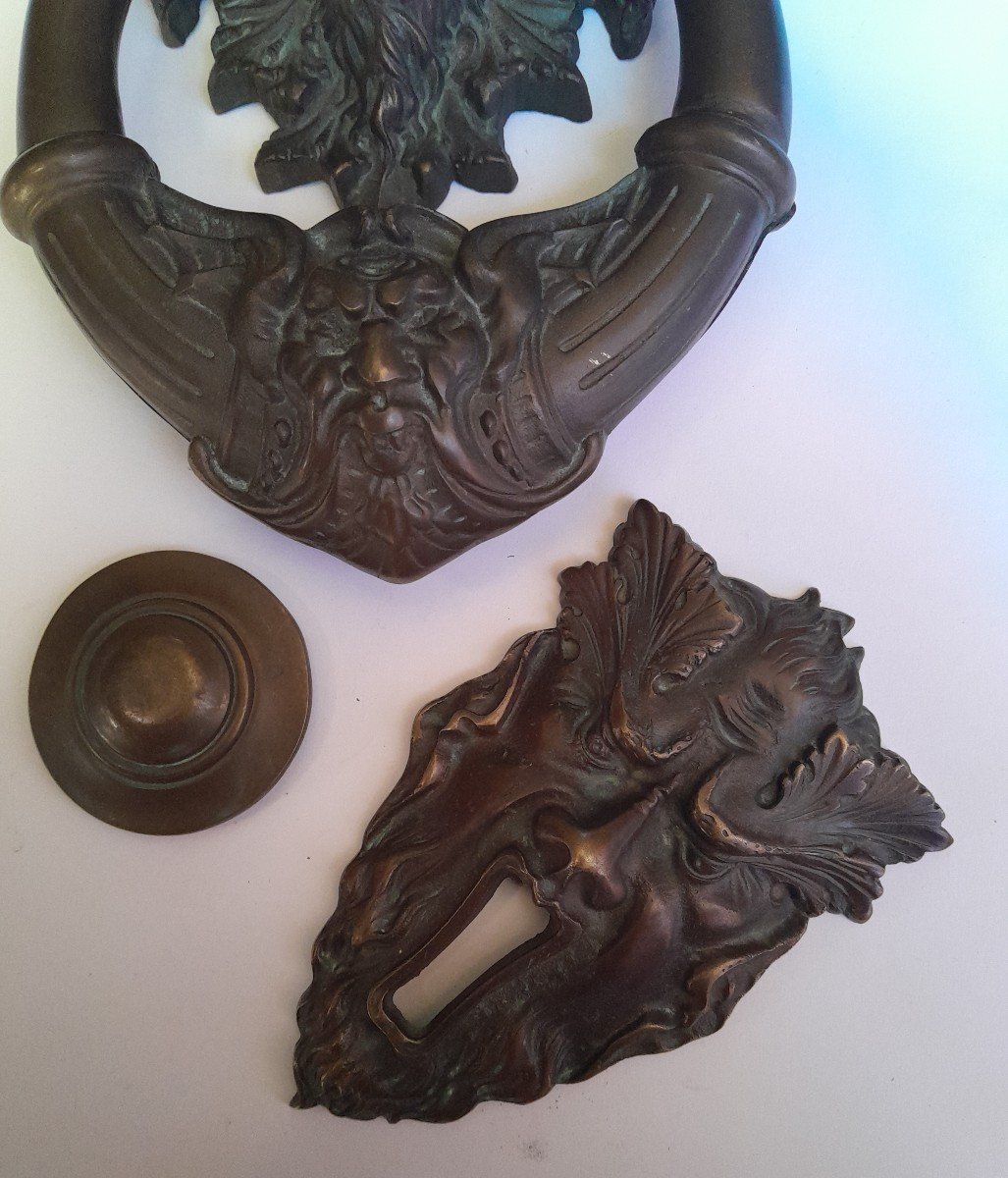 Monumental Bronze Door Knocker Decorated With The Green Man - Italy, XIXth Century - Complete-photo-3